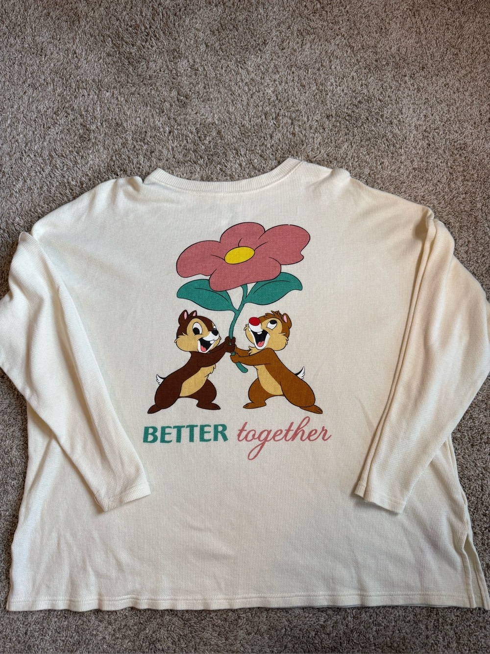 Disney Chip & Dale Better Together Waffle Knit Long Sleeve Top Women’s M Cream